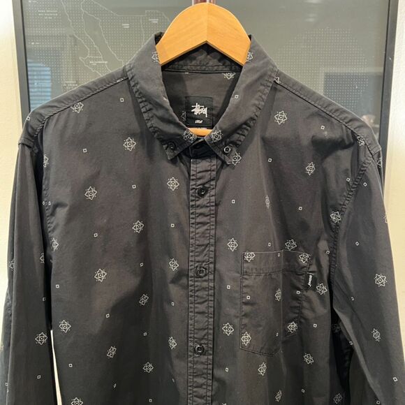 Stussy - Geometric Print LS Shirt - Black - Picture 4 of 7